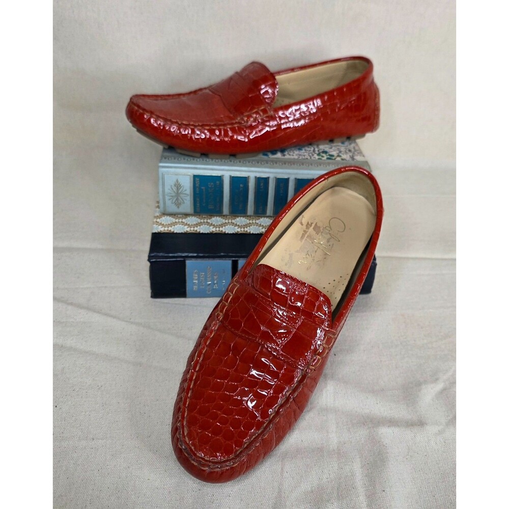 Cole Haan Persimmon Red Croc Embossed Driving Loafers 7.5B - Picture 4 of 16